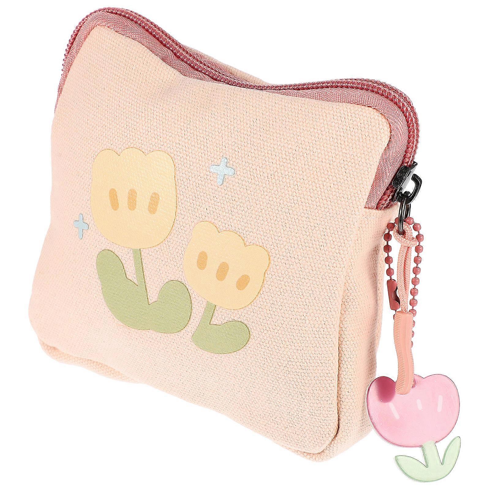 Square Period Bag for Convenient Storage Pink Canvas Material