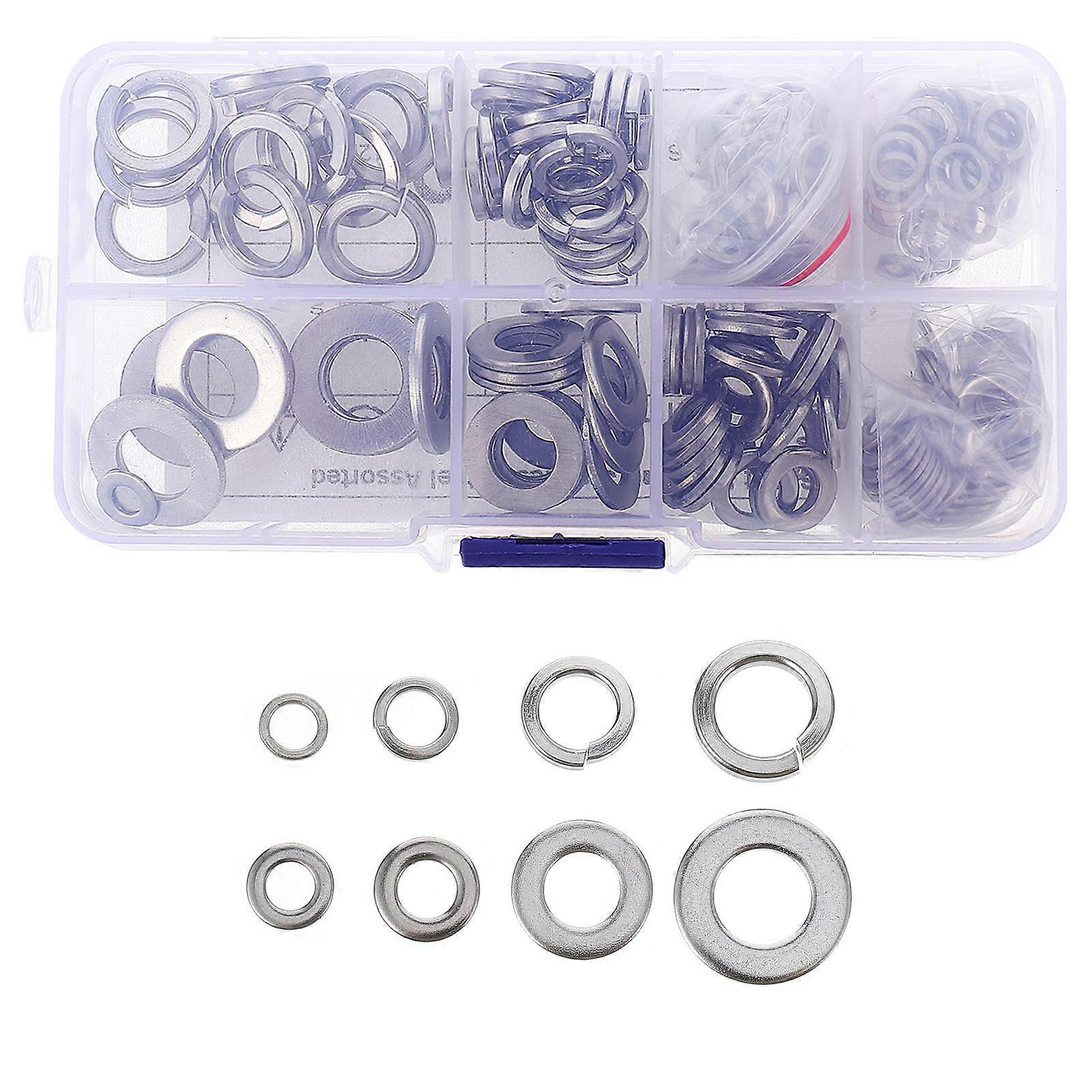 Stainless Steel Spring Washers for Home Repair with Flat Washers Kit Silver 200pcs