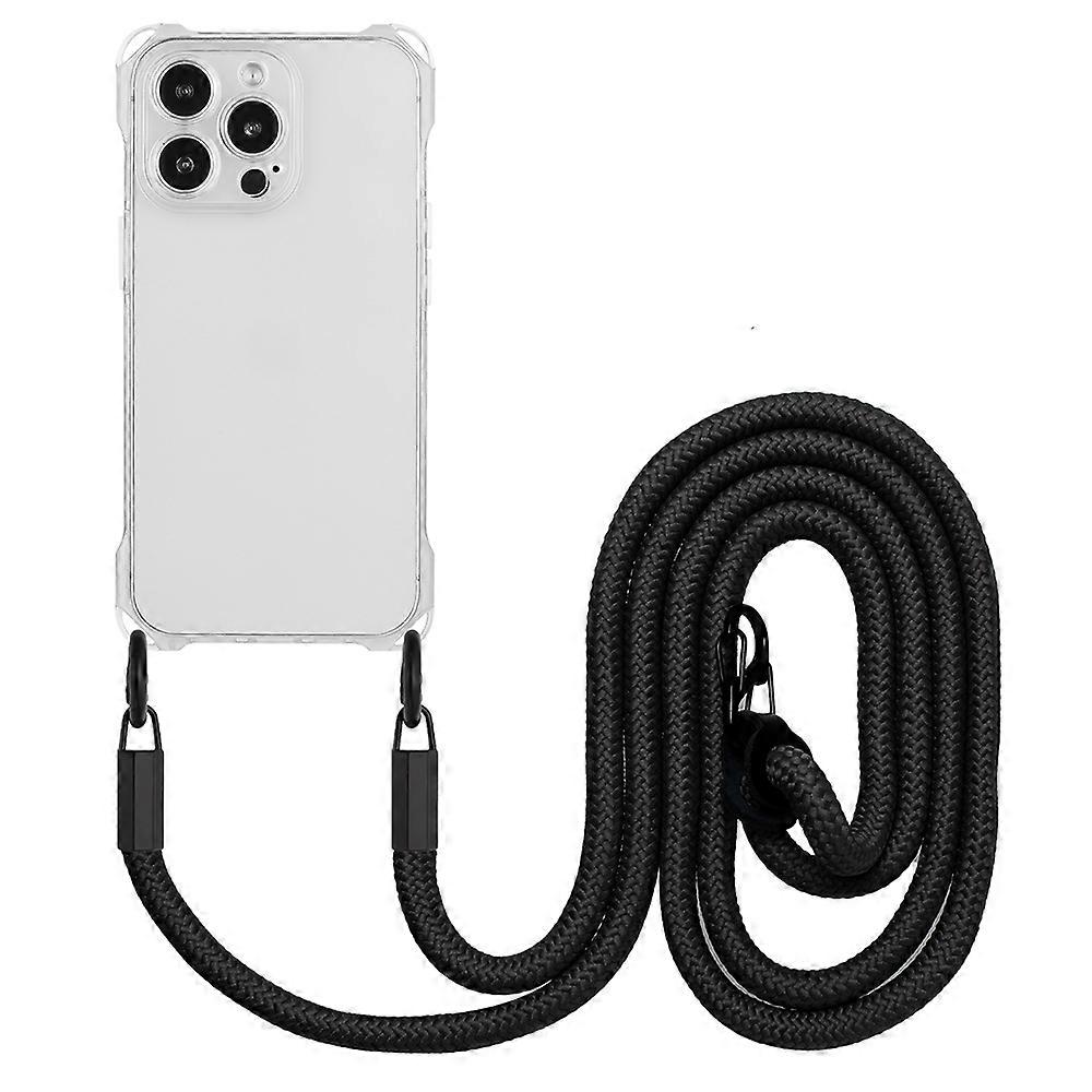 For iPhone 16 Pro Max TPU Case Four Corner Drop-proof Back Cover with Long Strap