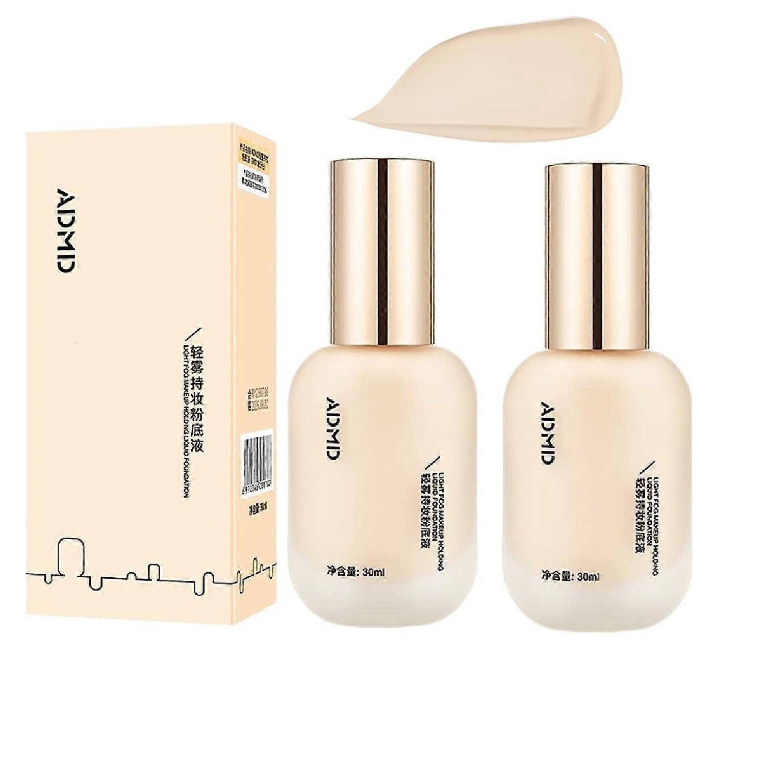 2Pcs Waterproof Liquid Foundation Long Lasting Hydrating Soft Matte Natural Shade 02