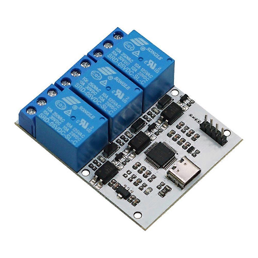 Relay Module 3 Channel USB to CH340 Serial Control Relay Module Optocoupler Protection TYPE-C Interface Module DSTUR-T30