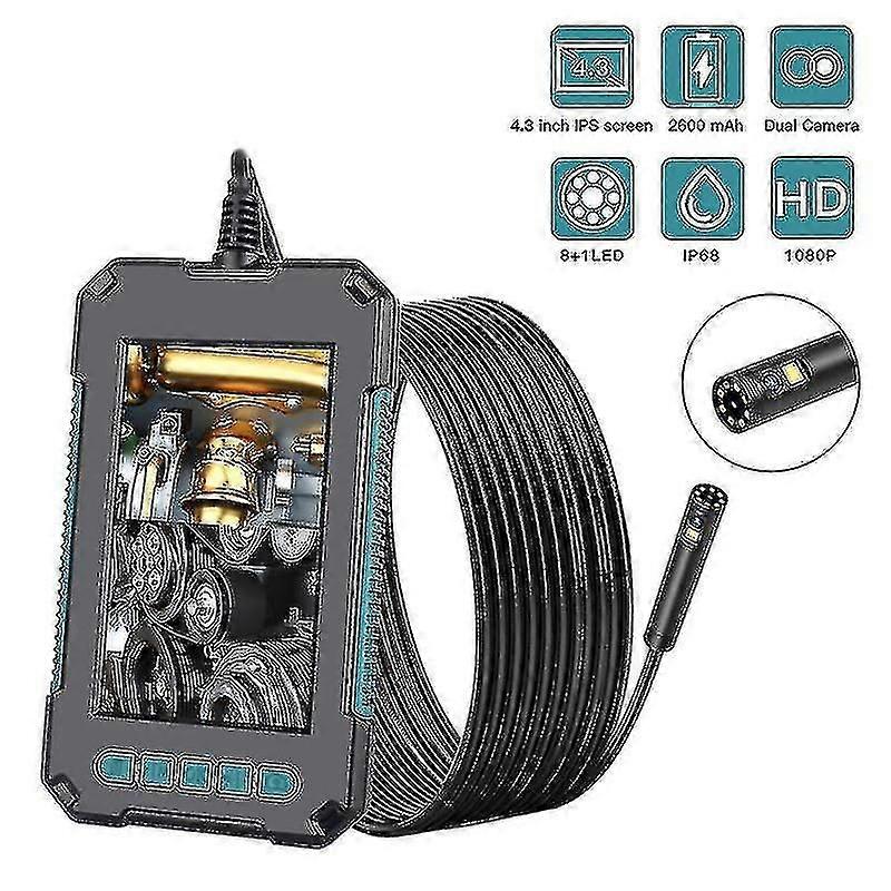 P40d 1080p 4.3 polegadas tela 8mm 8led boroscópio dual handheld indrial scope pipe inspecionar câmera