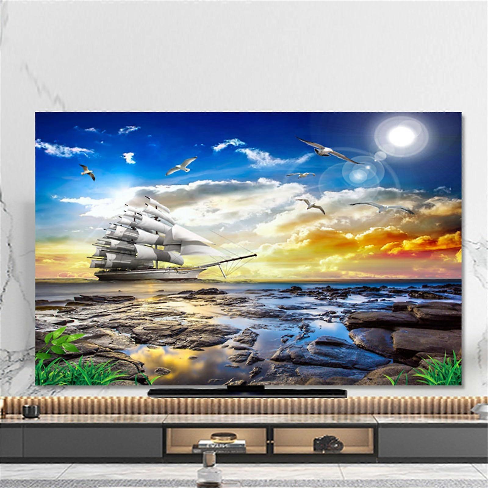 55 Inch TV Dust Cover with 3D Beach Pattern, Breathable Screen Protector for Stylish Home Decor