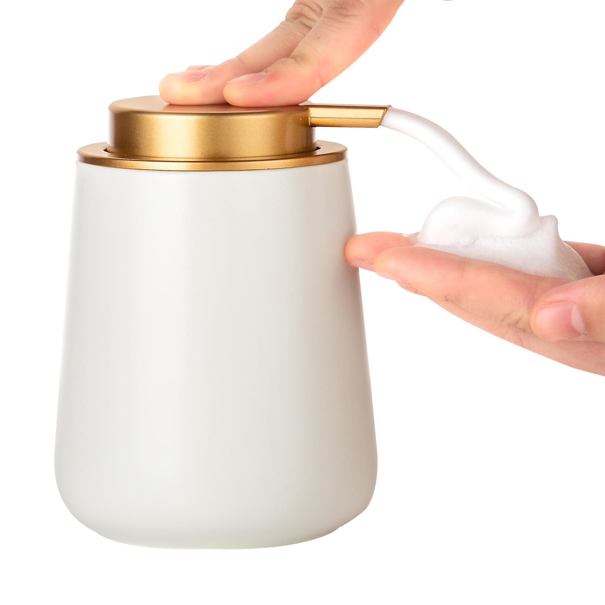Foaming Soap Dispenser 12 oz Beige Ceramic, Refillable Pump for Bathroom and Kitchen Use