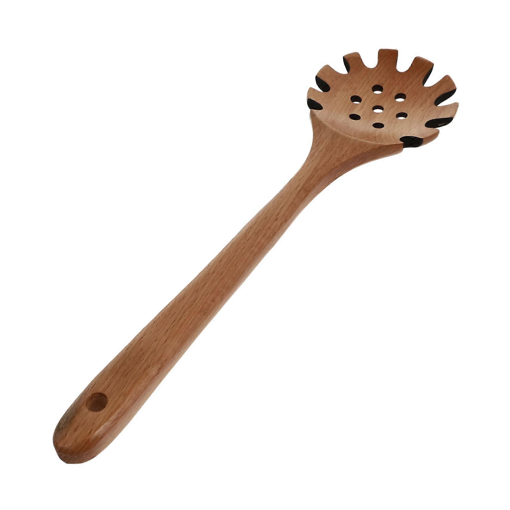 2pcs Wooden Pasta Strainer Spoon Set with NonStick Spaghetti Server and Ergonomic Beech Handle