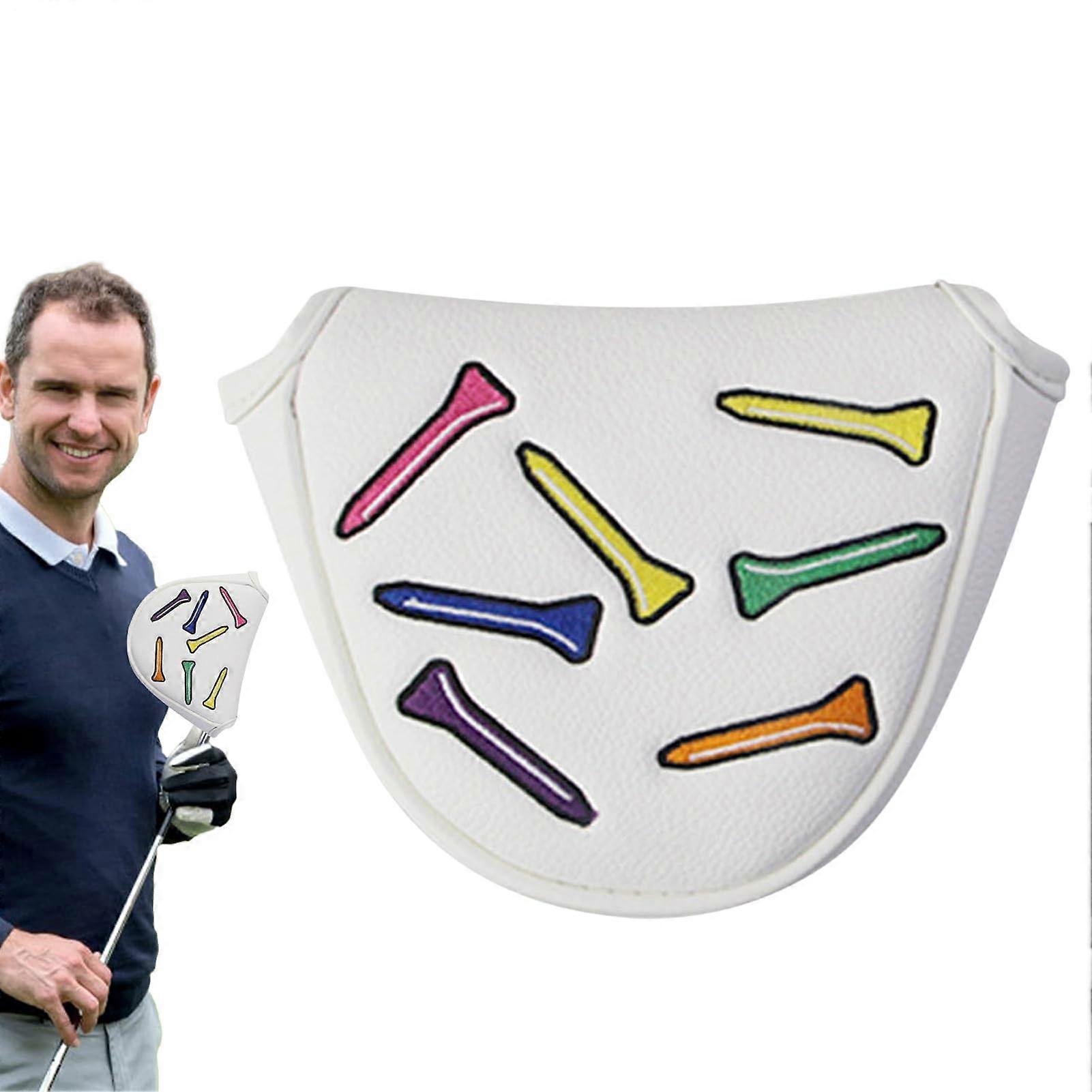 Golf Putter Head Cover PU Leather Magnetic Closure ScratchResistant Embroidered White