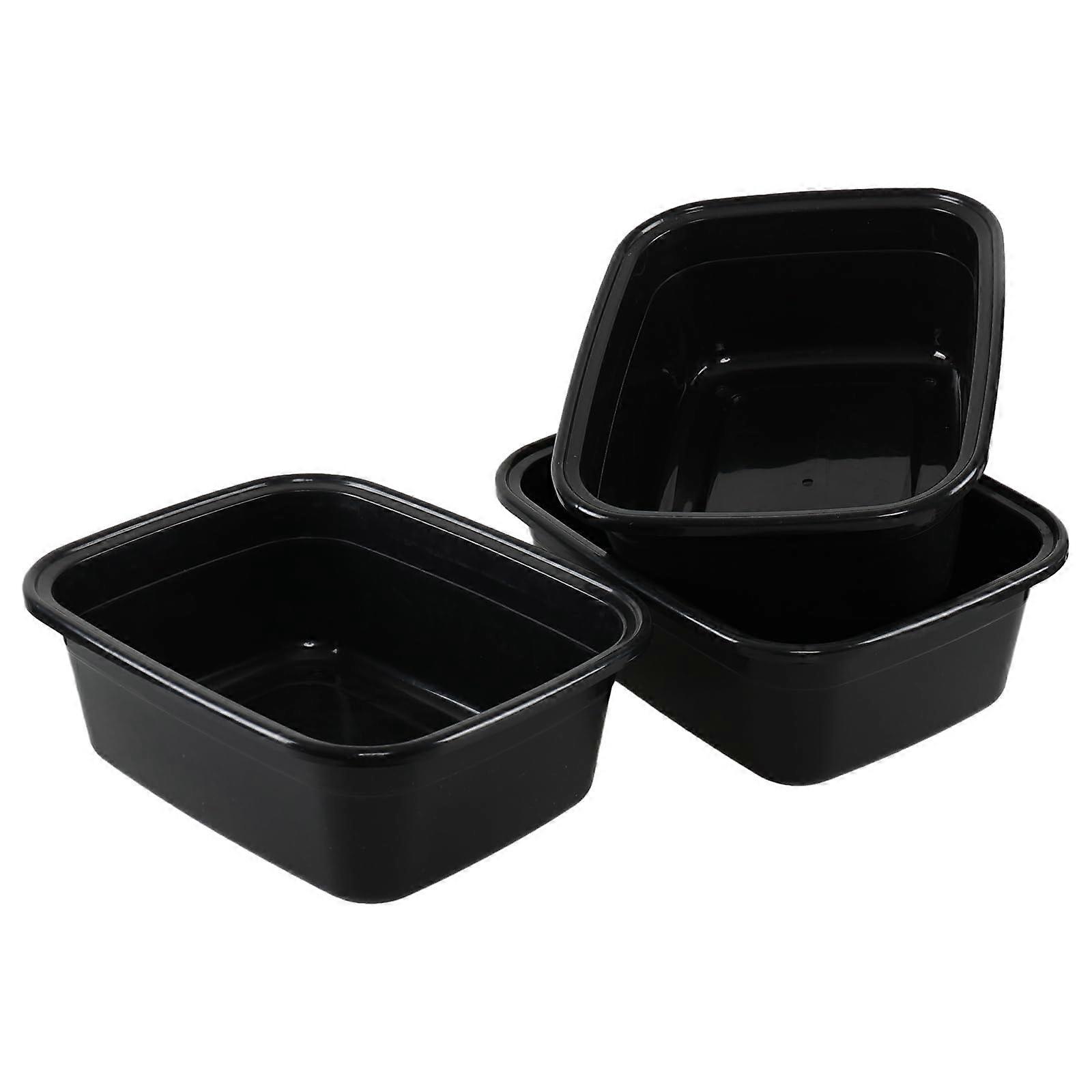 3Pack 16 Quart Rectangular Wash Basin Set, Black Plastic Dishpan Tub for Kitchen and Laundry