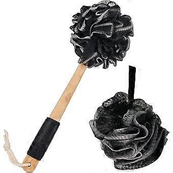 Svamp Bad Body Brush Back Scrubber med långt trähandtag, handhållen Luffa puff