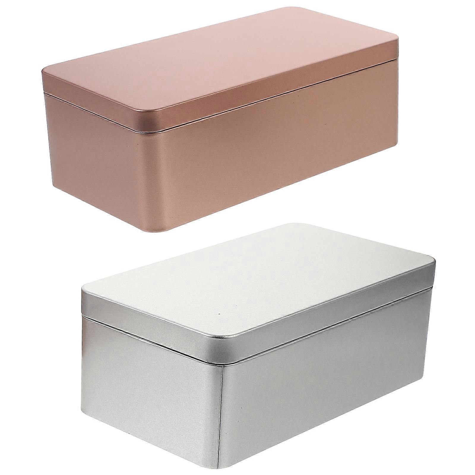 2pcs Rectangular Tinplate Boxes Mini Portable Tea Leaf Storage Containers