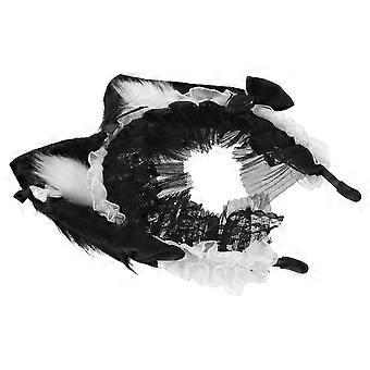 Cat Ears Headband: Plush Lace Cat Ears Hair Hoop Lolita Maid Hair Band Halloween Masquerade Party Headwear Cosplay For Women Girls Black