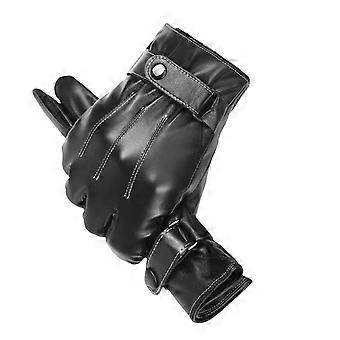 Winter Leather Gloves Gym Workout Gloves Thicken Riding Touch Screen Gloves for Travel Outdoor (Black)