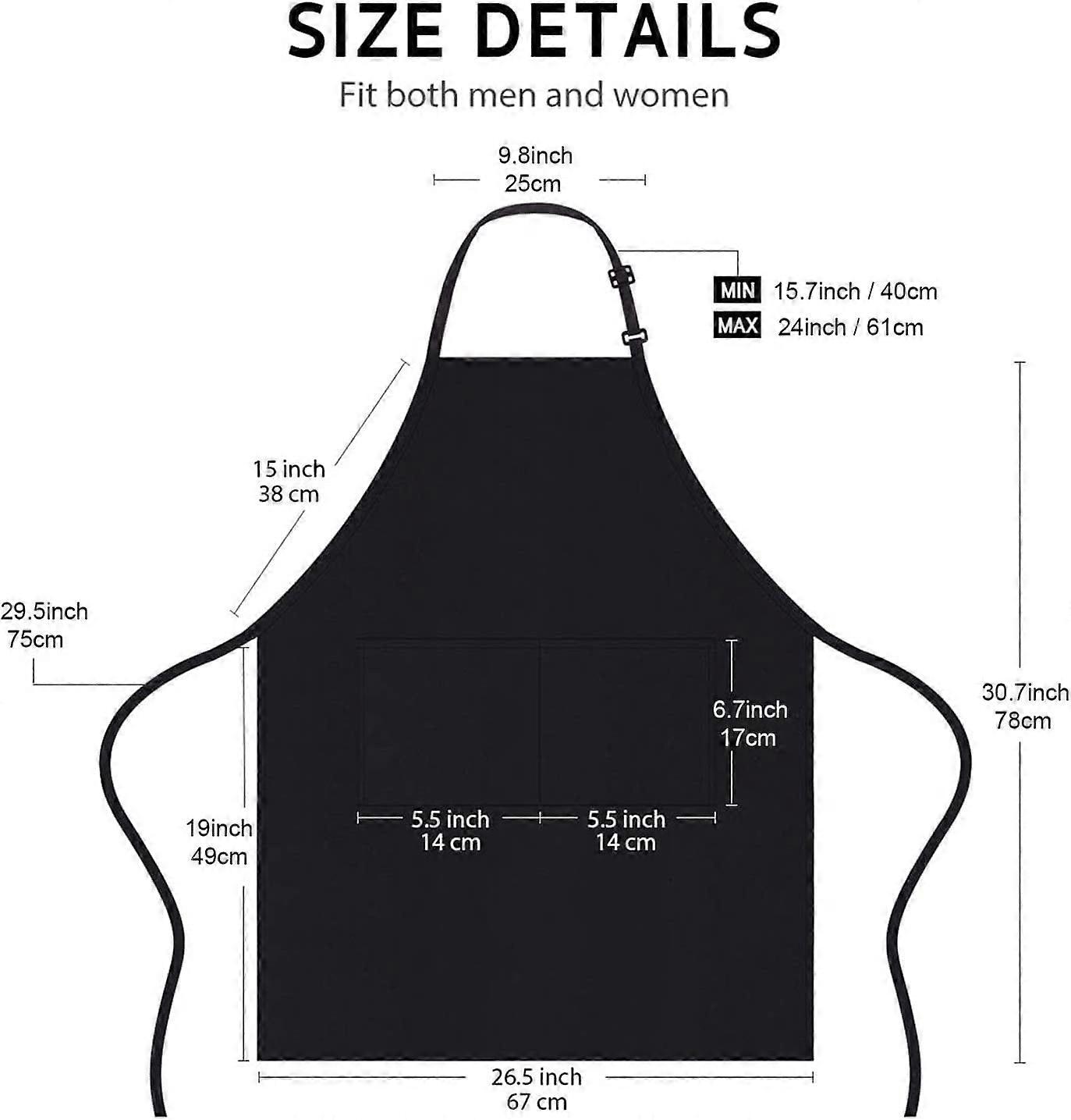 Fitting Polyester 2-Pocket Black Adjustable Neck Strap Cooking Apron