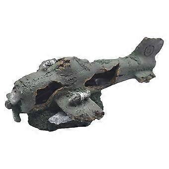 Aquarium endommagé avion ornement Résine réaliste Aquarium Aquarium Décoration Décor d’épave d’avion sous-marin pour crevettes et poissons cachette