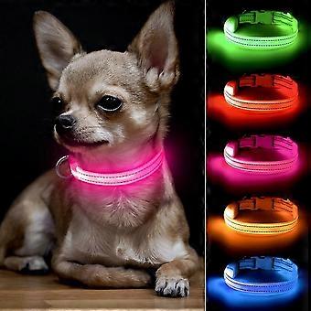 Lichtgevende hondenhalsband, oplaadbare LED-hondenhalsband, glow-in-the-dark kattenhalsband, reflecterende puppyhalsband, veiligheidslampjes voor honden tijdens nachtwandelingen (roze, XS)