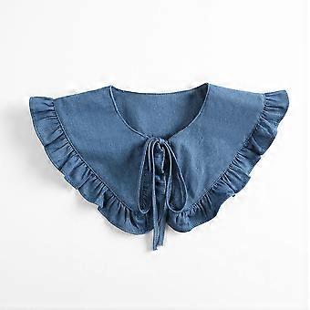 Women's Fake Collar Detachable Collars Blue Denim Half False Shirt Blouse Collar Vintage Ruffle Edge Doll Collar Tie Neck Dickey Collar Elegant Remova