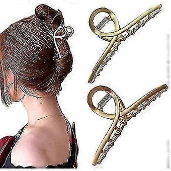 2 Pcs Large Brushed Metal Hair Jaw Clips, Fashionable Non-slip Shark Claw Hair