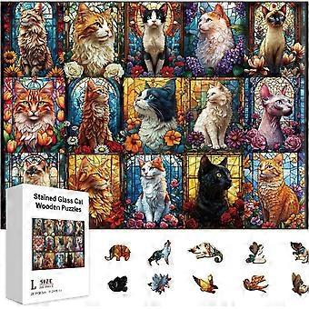 300Pcs 15 Cats Atlas Wooden Jigsaw Puzzles for Adults 11.22x15.16inch Colorful Cats and Flowers Wood Puzzles for Holidays