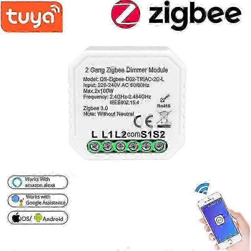 Tuya Zigbee 3.0 Dimmer Smart Switch Module No Neutral 2 Way Remote Control