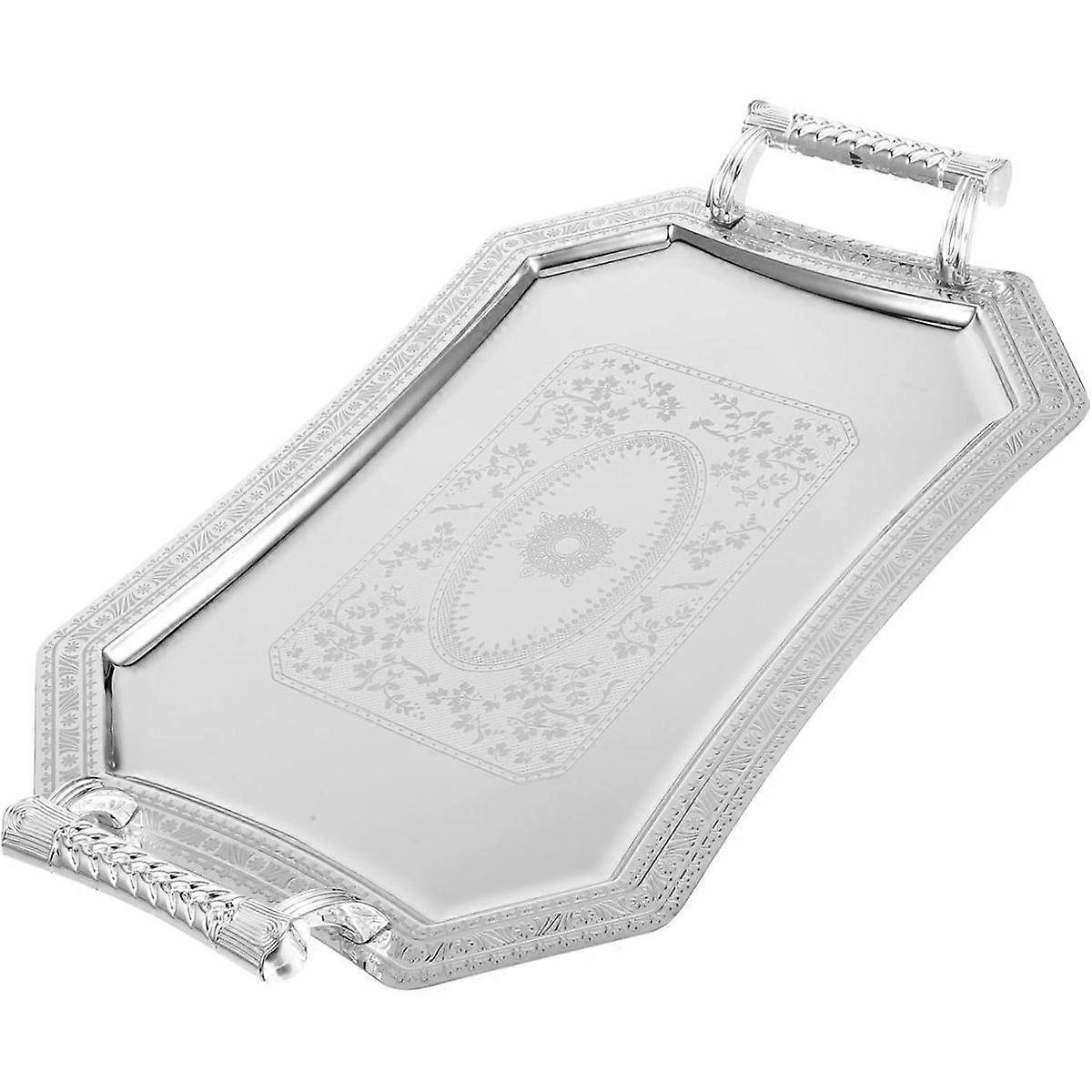 Decorative Serving Tray Silver Retro Double Handle Platters