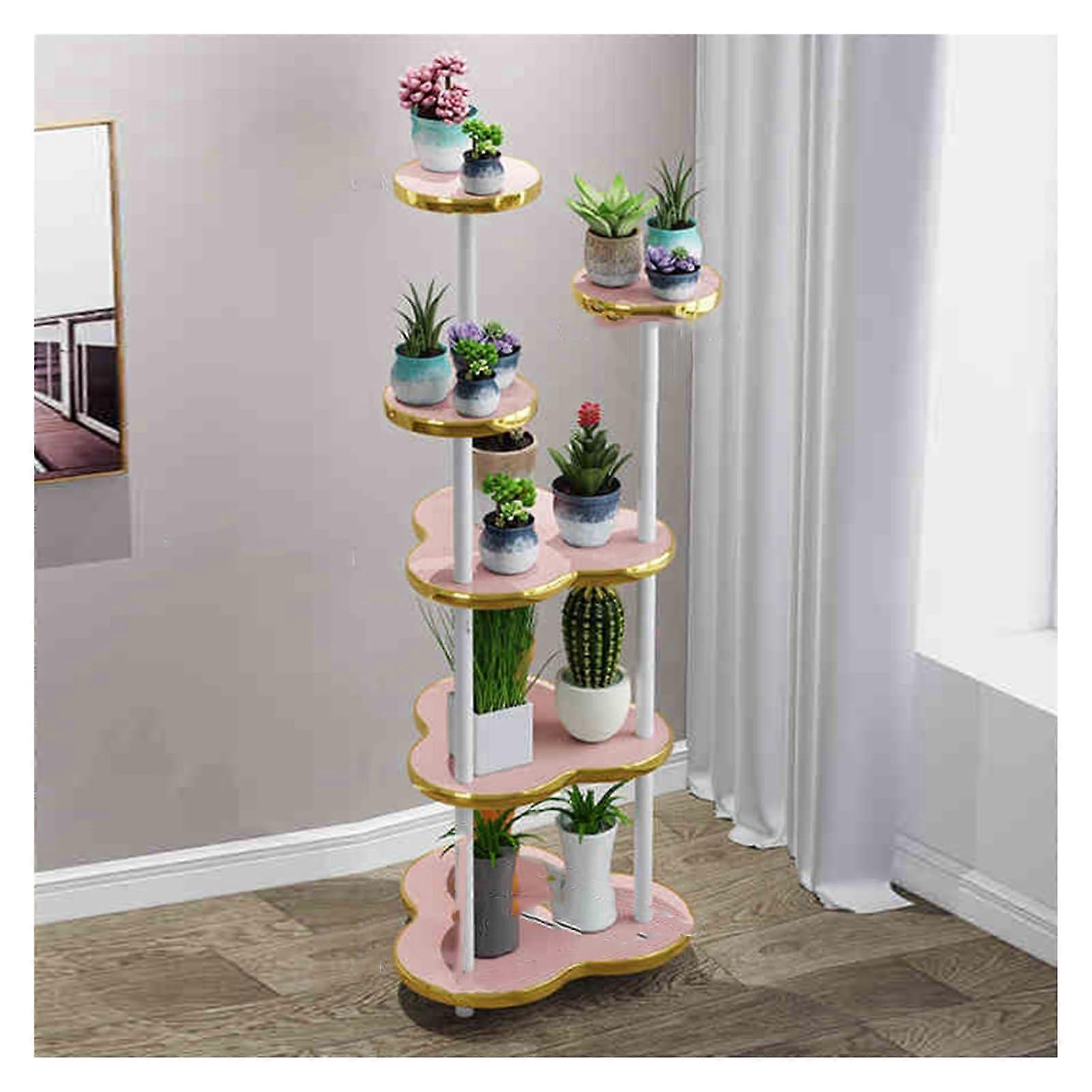 Solid Wood Plant Stand SixLayer Space Saving Rack with Stable Triangular Support for Indoor Balcony