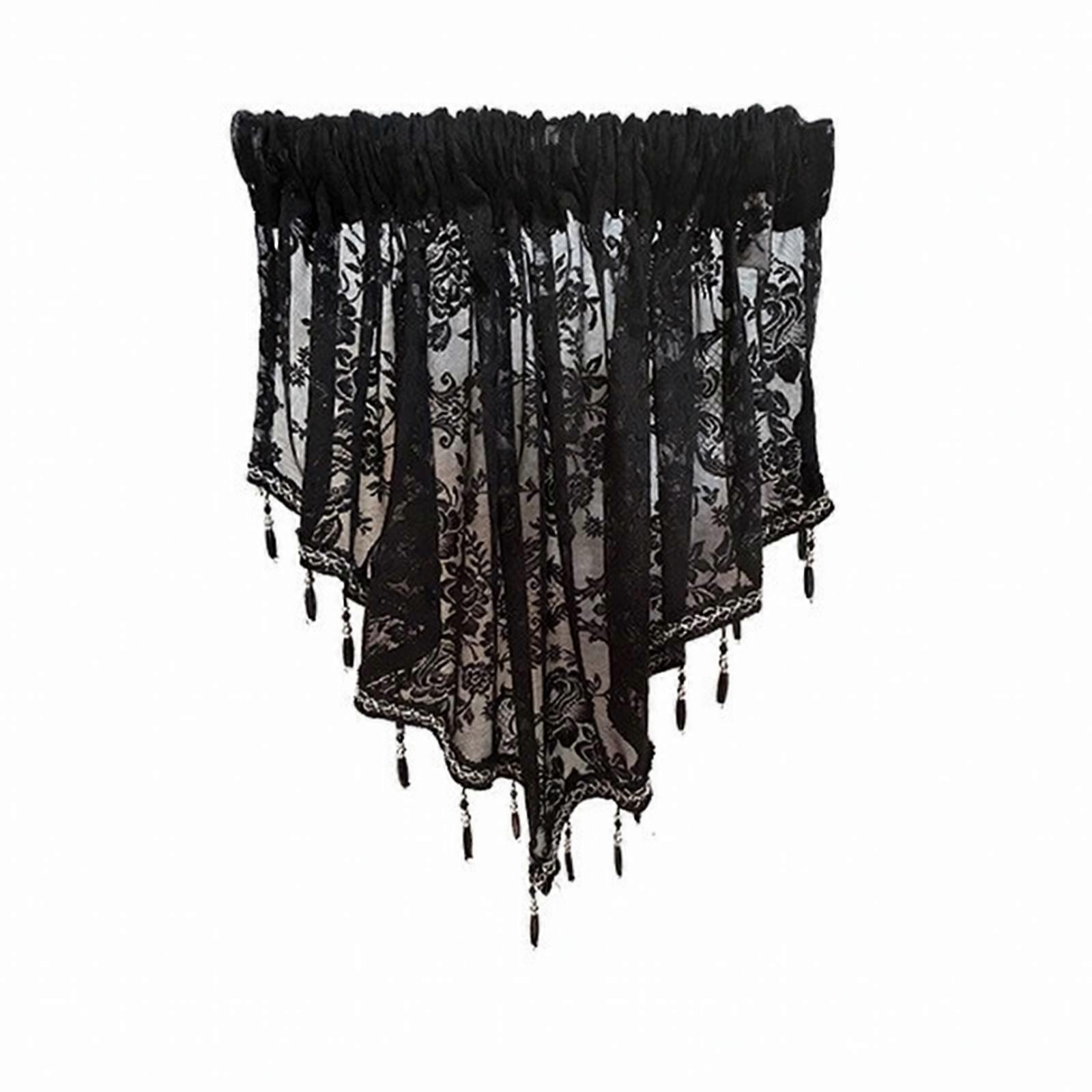 Triangular Valance with Tassel Trim | Pointed Edges, Gathered Top Header, Window
