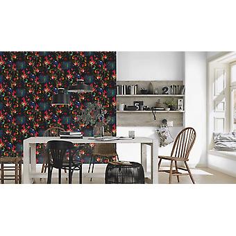 Erismann Pfauen & Blumen Tapete In Schwarz-Rot-Blau – Moderne Vliestapete Zum Direkt Ankleben Erismann Pfauen & Blumen Tapete In Schwarz-Rot-Blau – Moderne Vliestapete Zum Direkt Ankleben
