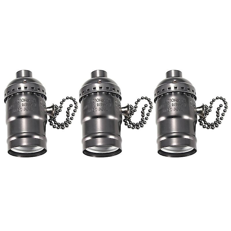 3 Pcs Retro E26 Lamp Bases Bronze Lamp Holder Accessories Light Holder Light Socket Switch With Pull Chain - Pearl (black )