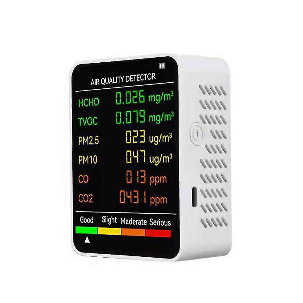 6 In 1 Pm2.5 Pm10 Hcho Tvoc Co Co2 Multifunctional Air Quality Detector Co Carbon Dioxide Formaldehyde Monitor Lcd Large Screen Display Portable Home