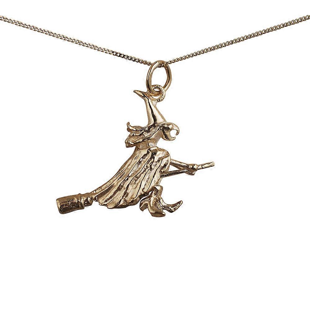 9ct Gold 15x25mm solid Witch on a 
