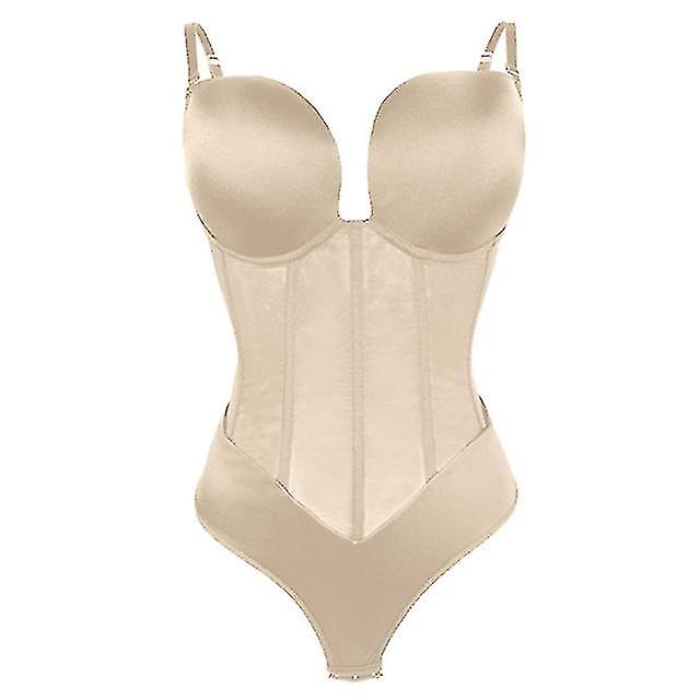 Kvinnor Shapewear Bodysuit Bantning Underkläder Rygglös U Plunge String Thong Push Up Korsett för bröllop