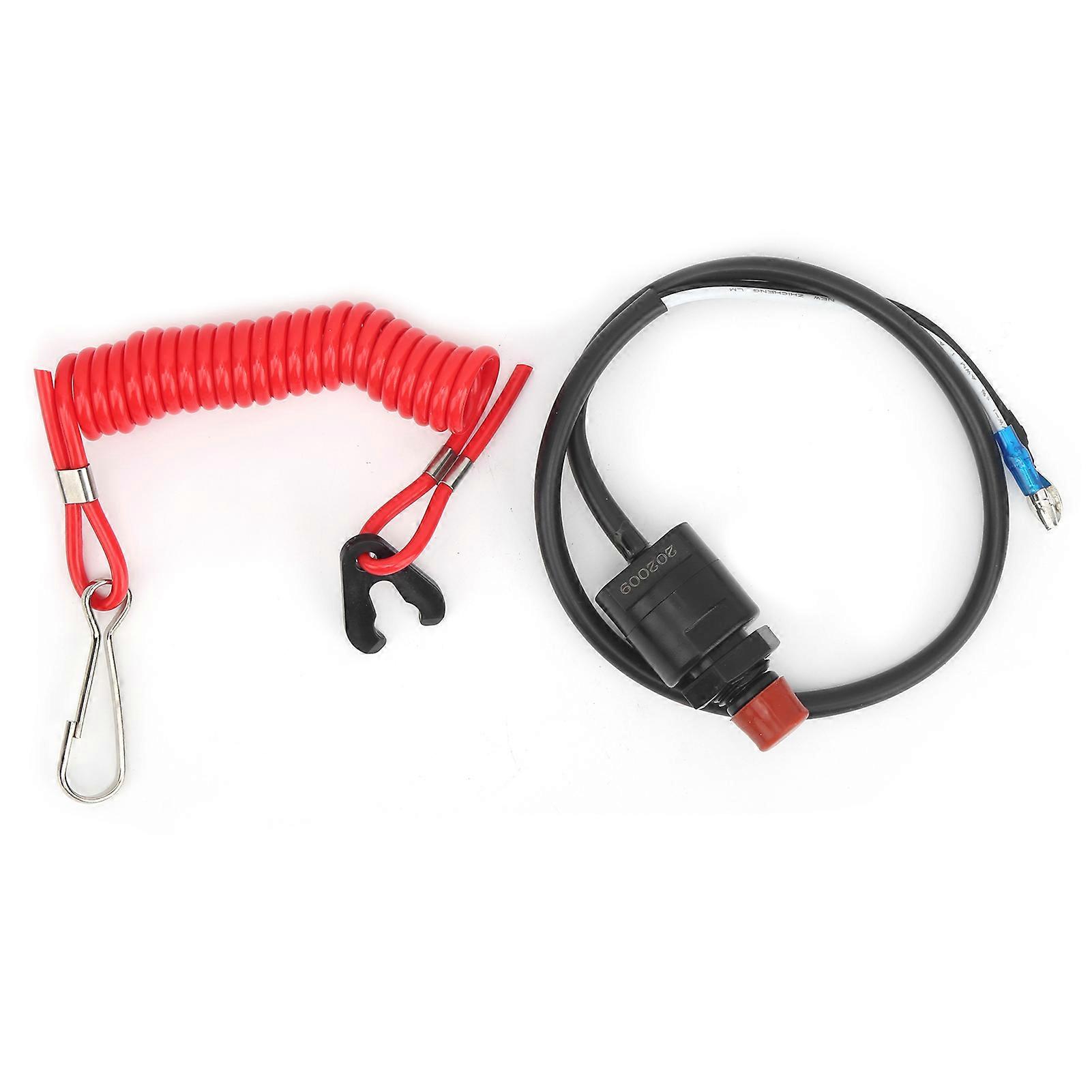 Outboard Engine Stop Switch With Safety Tether Lanyard Fit 15HP 25HP 30HP 40HP Yamaha Models Durable ABS Plastic Red Coiled Cord Easy Installation For