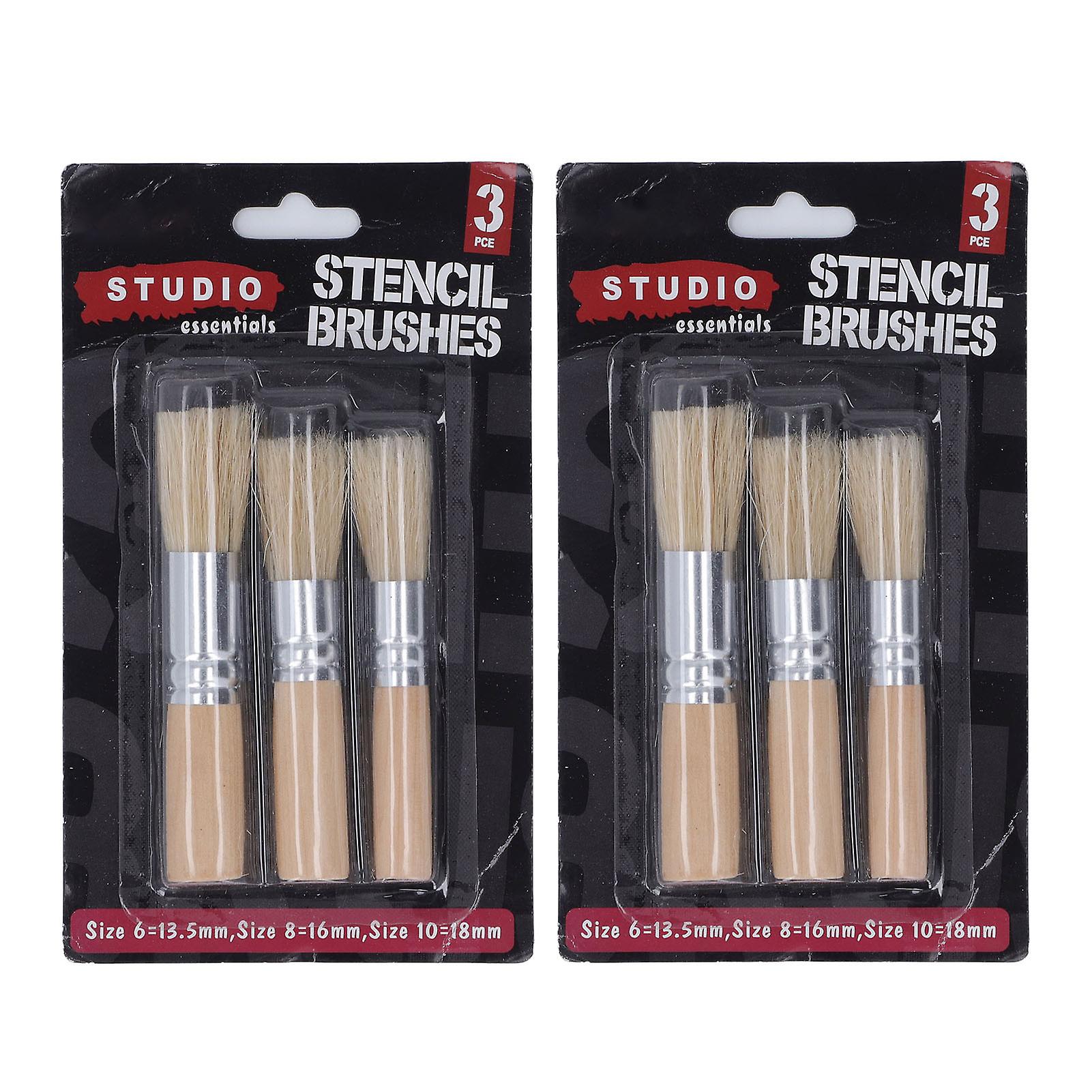 6PCS Wood Handle Stencil Brushes Bristle Template Brush Set for Acrylic Watercolor Painting
