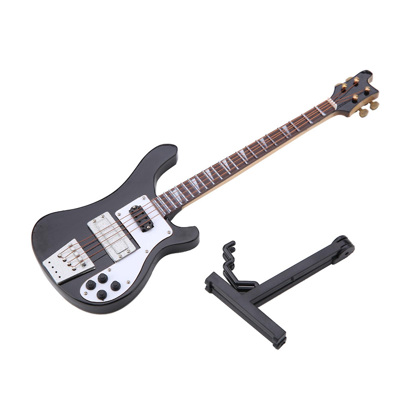 Black Miniature Bass Guitar Replica with Stand and Case, Instrument Model, Ornaments, Gift