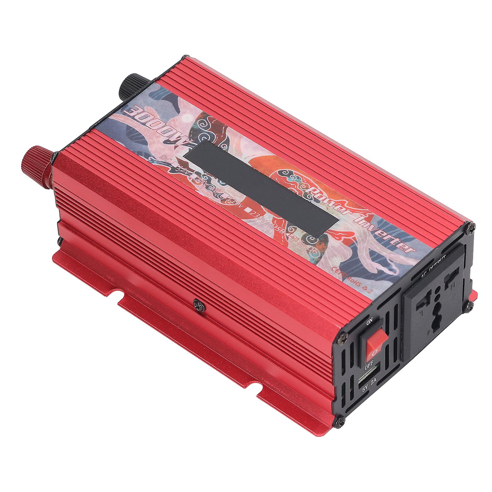 3000W DC to AC Modified Sine Wave Inverter LCD Display Power Converter with 2.0A USB Port Cooling Fan Red DC24V