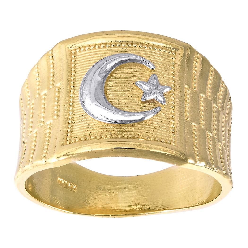 10k Two tone Gold Mens Celestial Moon Star Religious Ring Size 7 14x5.40mm Wide-Ring for Men
