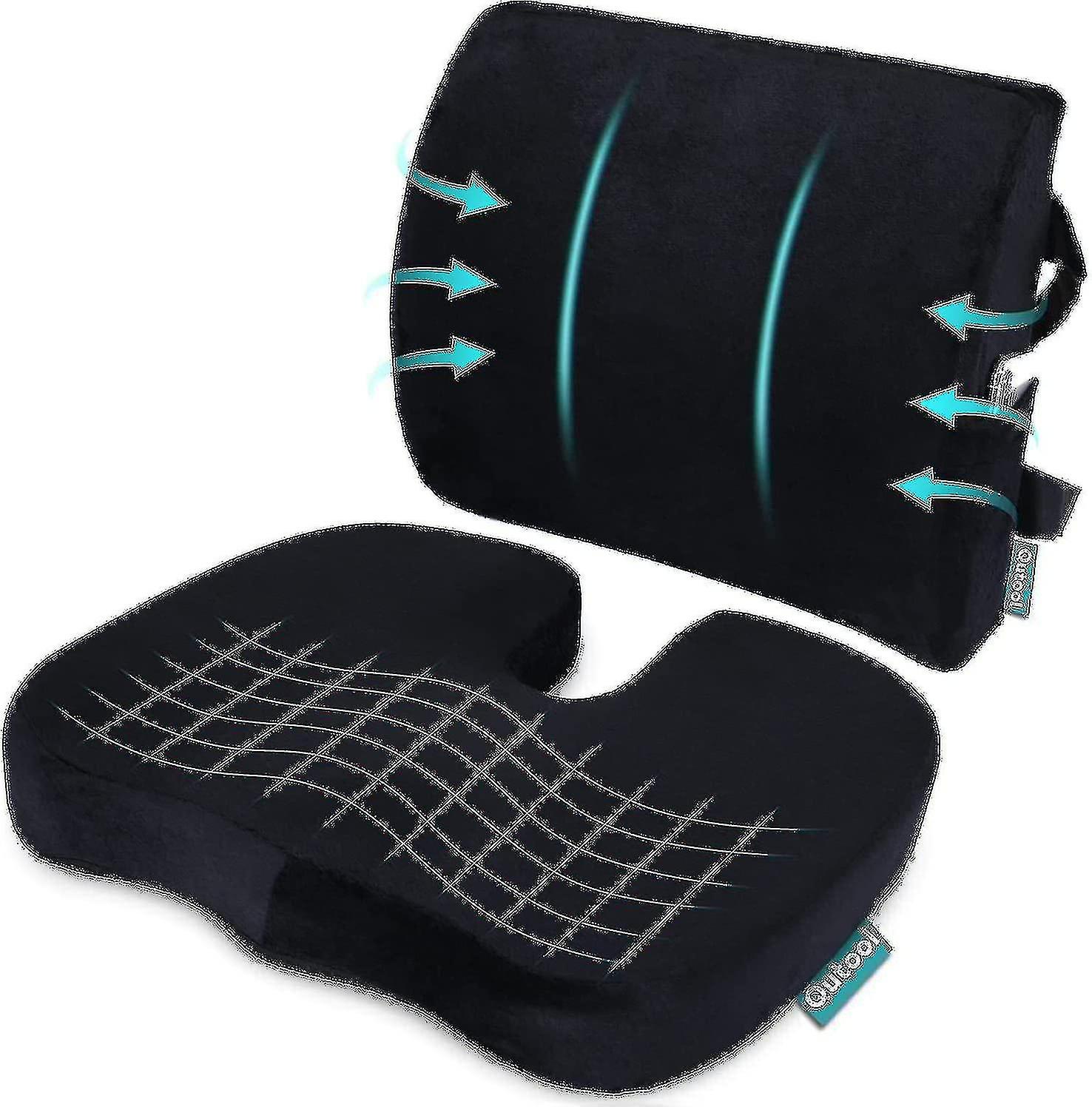 Orthopedic Seat Cushion And Back & Lumbar Support Cushions Pillow For Ice Chair Memory Foam Car Seat