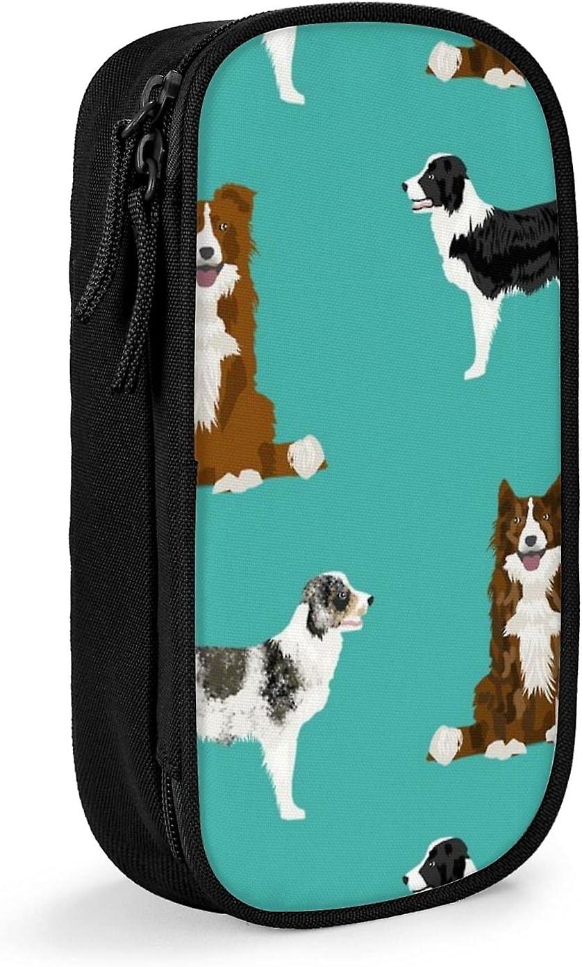Border Collie Mixed Basic Dog Breed Pattern Border Collies Turquoise Pencil Case SAOE000908