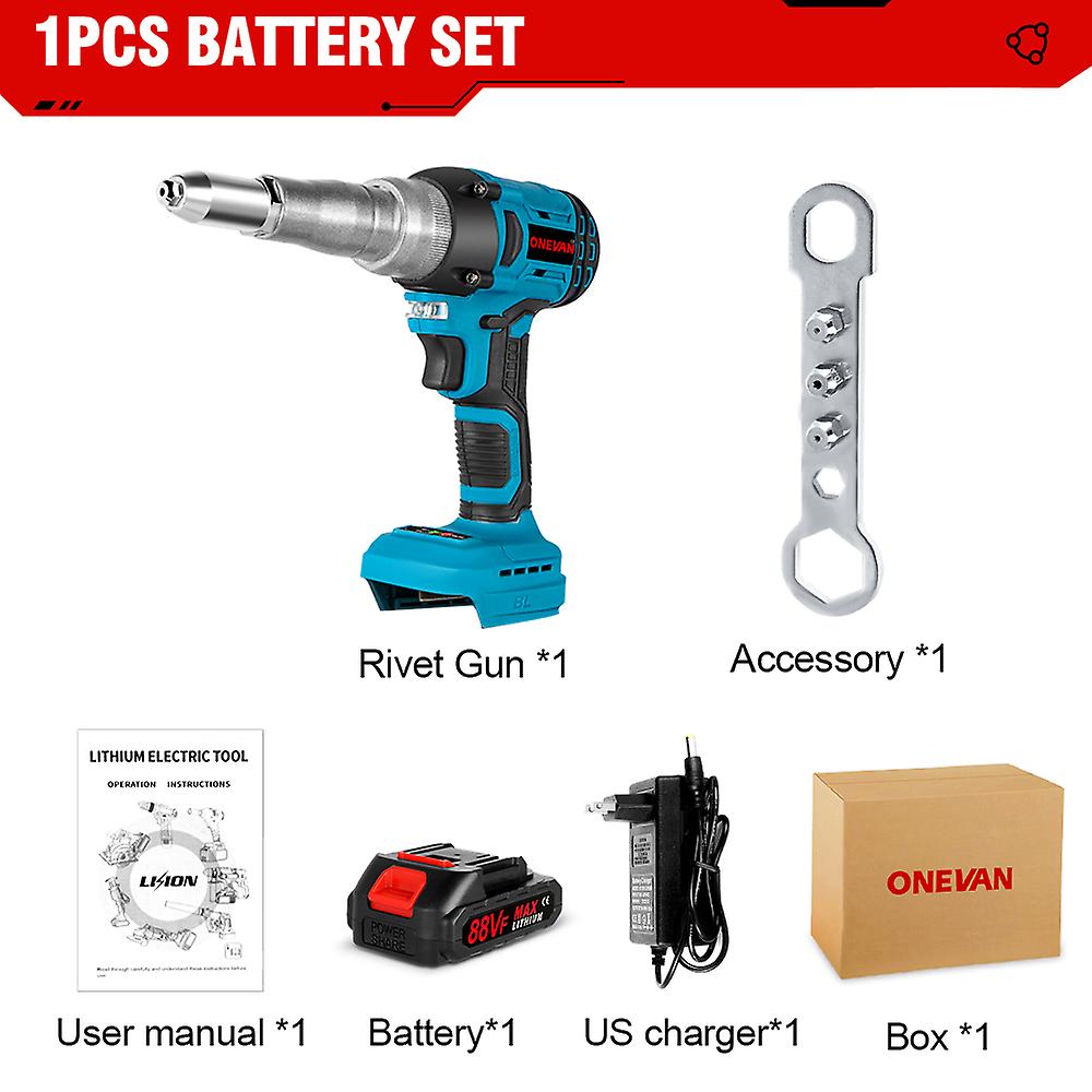 Onevan 720w 20000n Brushless Electric Rivet Gun Cordless Rivet Nut Gun Power Display Auto Riveting Tool For Makita 18v Battery
