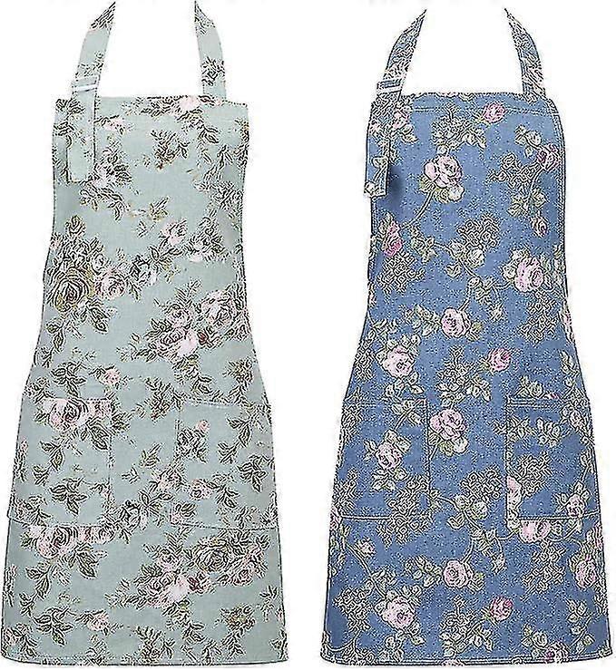 Kadınlar için 2 Paket Mutfak Önlükleri, Ayarlanabilir Çiçek Önlükleri Şef Fırıncılar Önlüğü Yemek Pişirmek için Büyük Cepli Pişirme Önlüğü Pişirme Bahçecilik-İyi