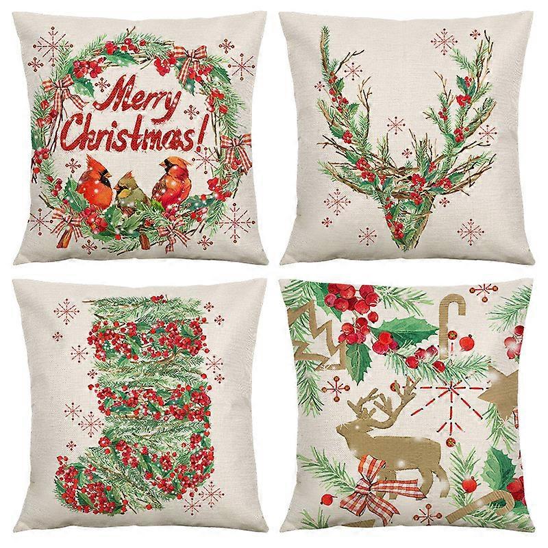 4pcs Christmas Flax Pillow Case 45x45cm
