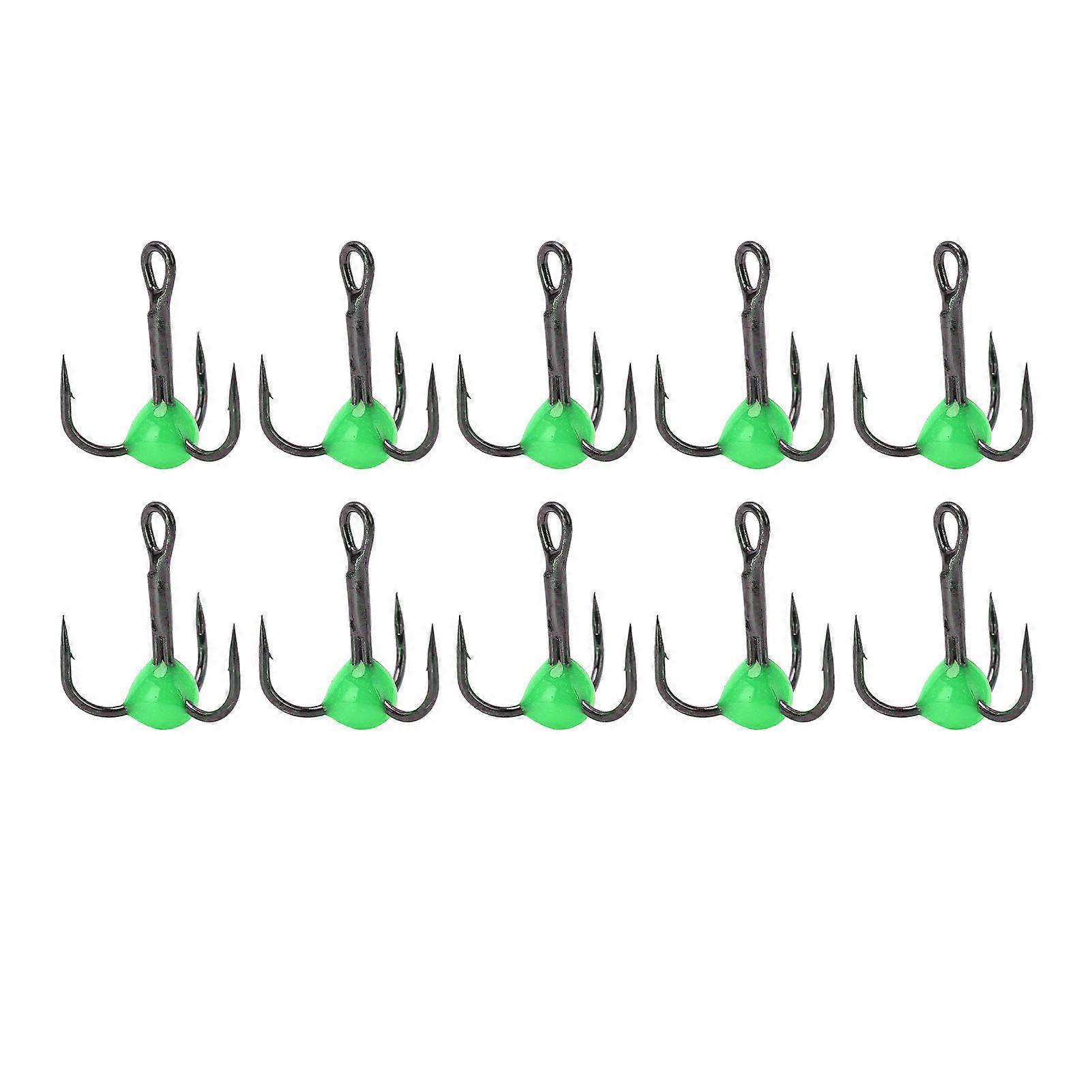 10pcs Treble Hooks High Carbon Steel Size 10 Sharp Bright Color Fishing Hooks Kit For Bass Trout Carp Lures Baitsgreen