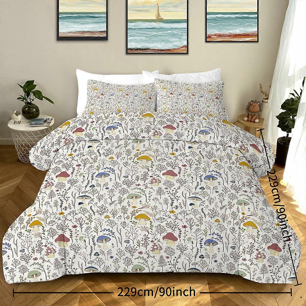 3 Pieces Mushroom Decoration Comforter Set Soft Bedding Set for Home Bedroom Decor Down Alternative Twin Full Queen King Size NO.0693