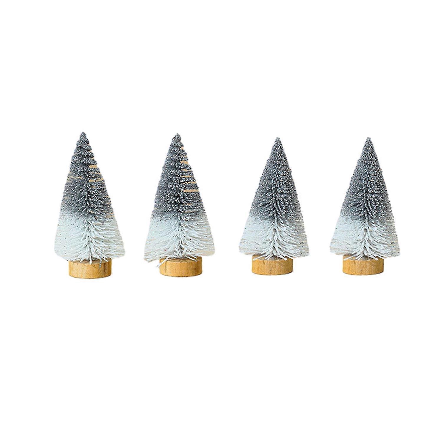 4Pcs Mini Christmas Tree Realistic Wooden Base Miniature Pine Tree for Party Festive Desktop