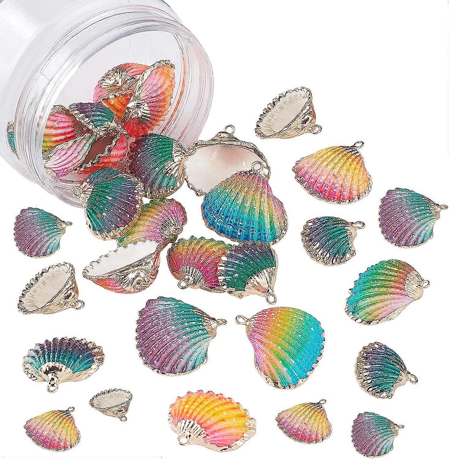 24 Pcs Electroplate Natural Sea Shell Pendants Spray Paint Shell Beads with Iron Findings