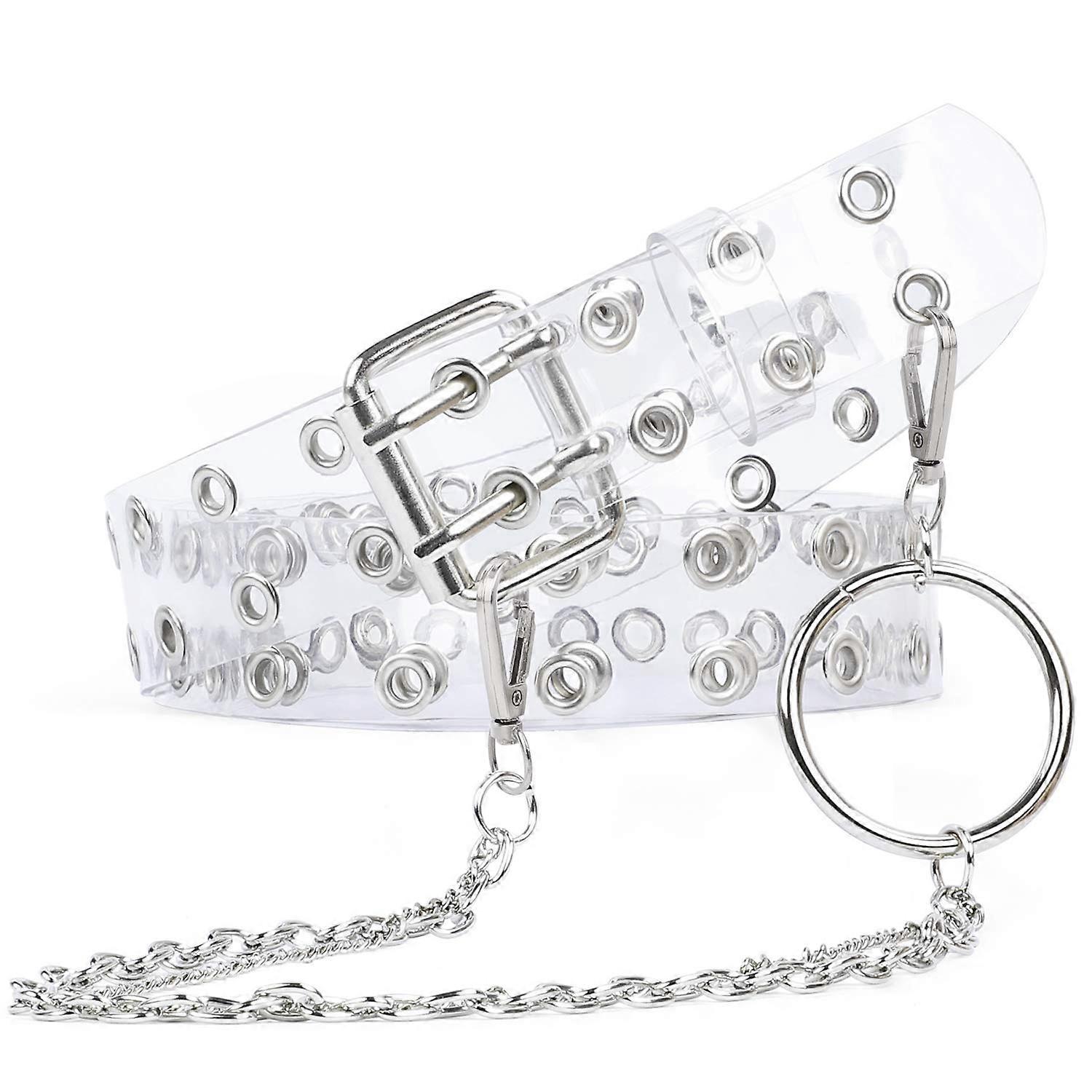 2025 ، أحزمة جروميت مزدوجة واضحة مع ثقوب للنساء المراهقات الفتيات حزام PVC شفاف للجينز السراويل