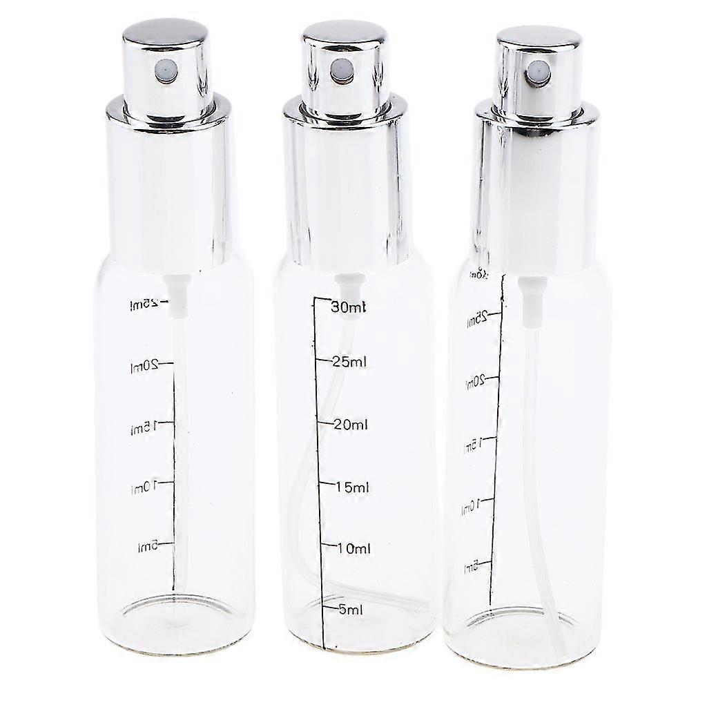 3pcs Transparent Empty Glass Spray Bottle With Scale For Perfume Silver