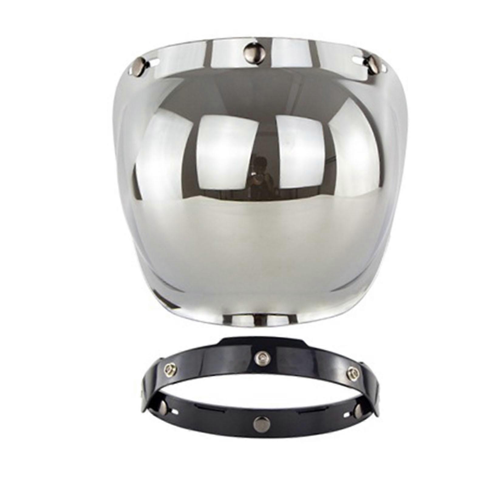 Motorcycle Retro Bubble Shield Visor PC Lens 3 Snap Helmet Windshield with Frame Set Sliver