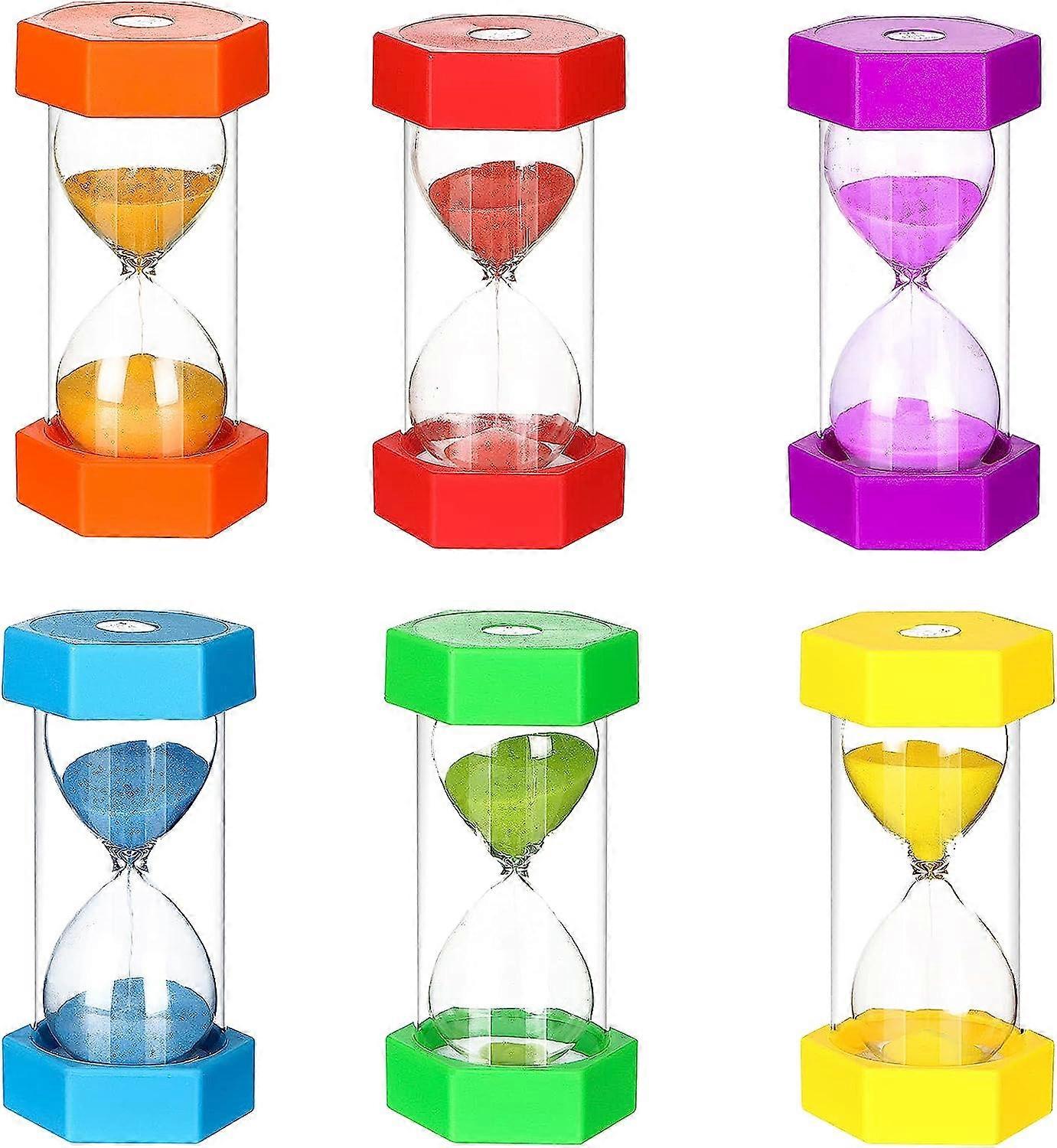 Set of 6 Timer Hourglass Anti-Fall Colourful Hourglass Set Hourglass Egg Timer 1 3 5 10 15 30 Minutes Timer for Children School, Children Teeth Brushi