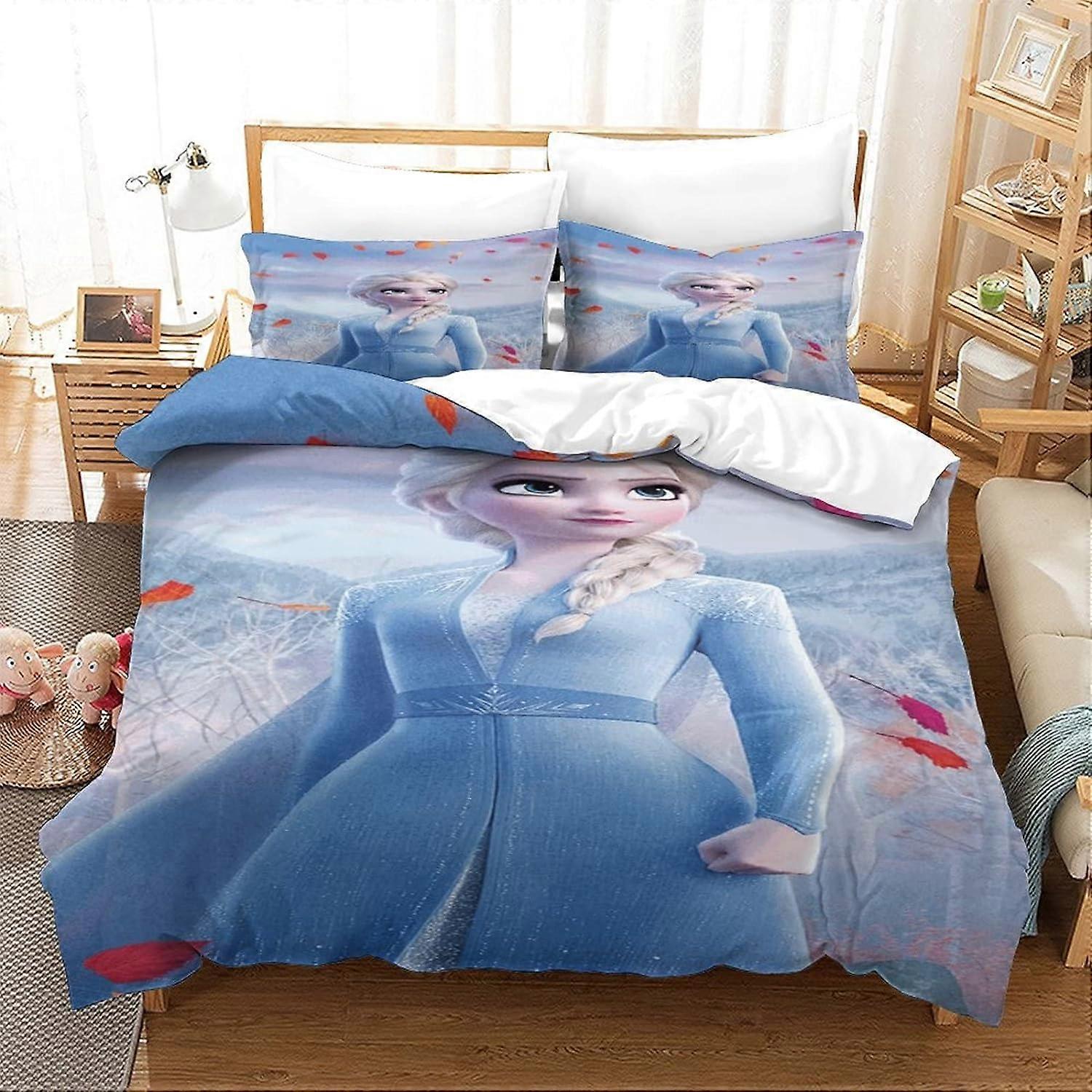 Frozen Bedding Set Elsa Bedding Set Decorative Microfiber Duvet Cover with Pillowcases, Zipper Closure, Soft Pieces for Boy Girl Ad 135*200 CM