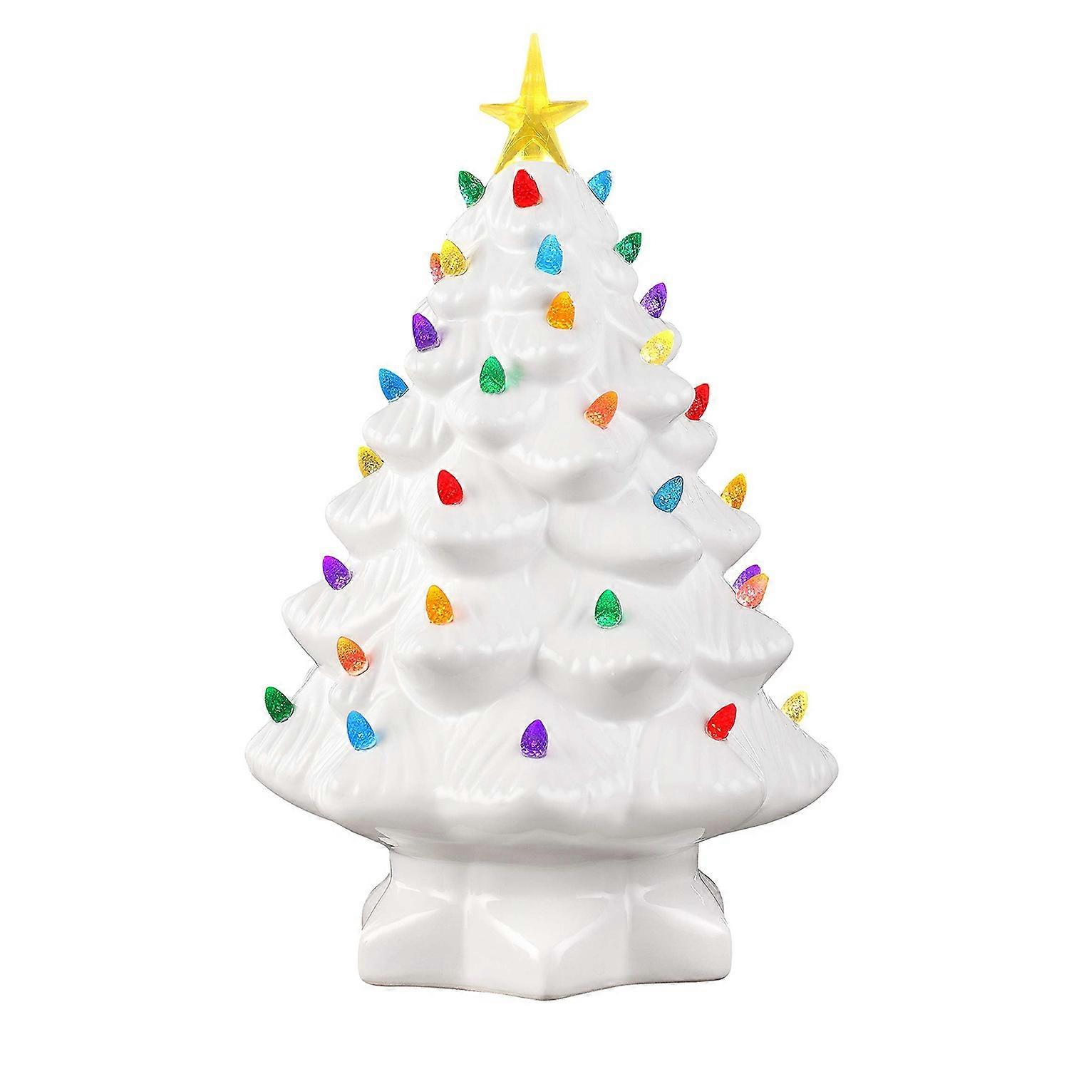 30cm LED Christmas Tree Ornaments Resin Tabletop Christmas Decorations with Multicolored Lights - Wh